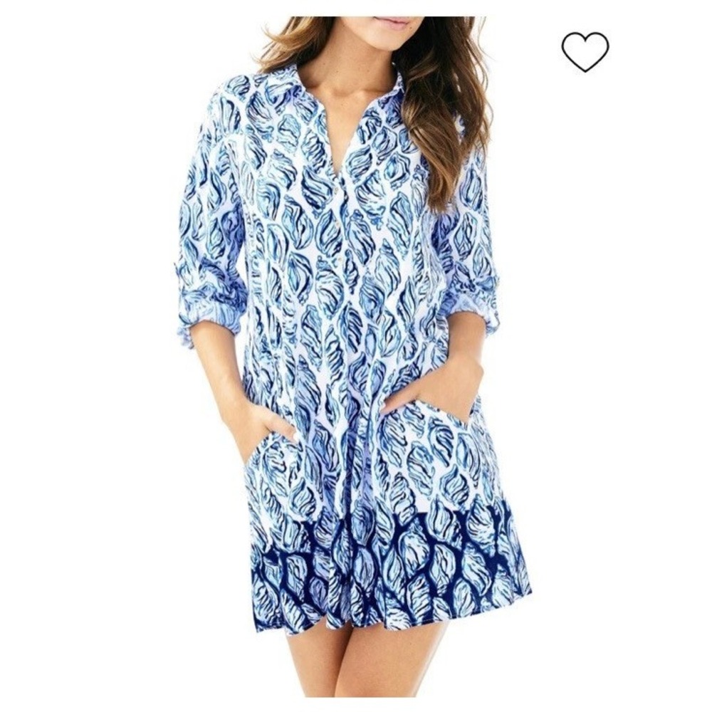 Lilly Pulitzer Lillith Tunic Blue Shell Dress Size S Resort Beach Vacation